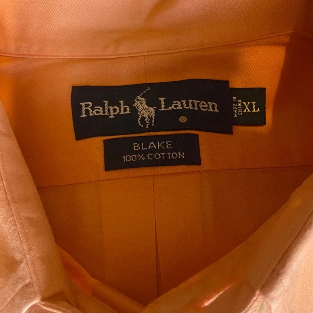 Ralph Lauren Blake Button Down Shirt Mens XL Orange Good Cotton Long Sleeve Pony